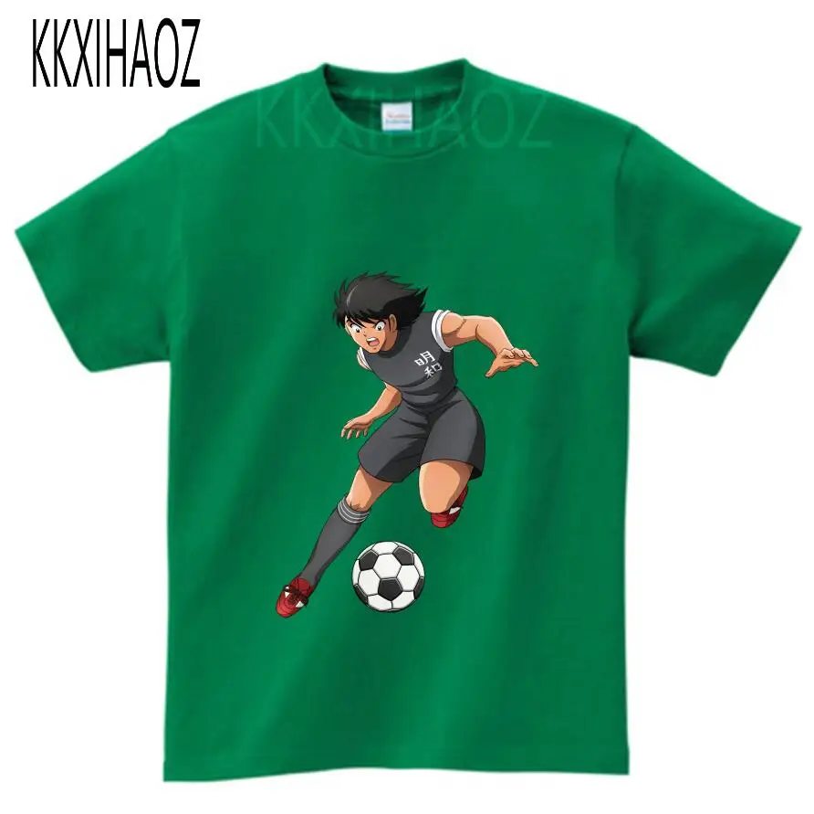 green1 childreTshirt Летняя детская футболка для мальчиков футболки с короткими рукавами с принтом капитан Цубаса хлопковая детская футболка с круглым вырезом Одежда для мальчиков N - Цвет: green1 childreTshirt
