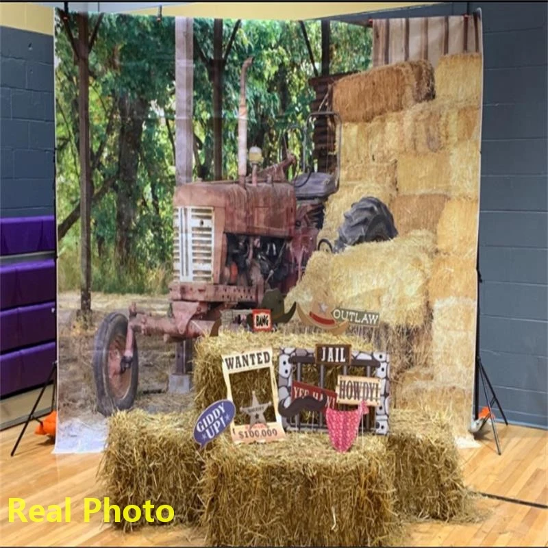 Laeacco старый Сельский ферма фон для фотографии Haystack трактор Детские вечерние