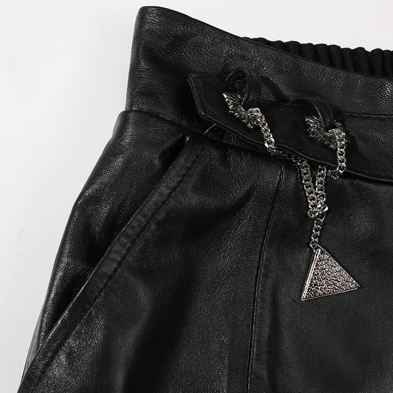 2019 Autumn Wide Leg Leather Pants Trousers Women Plus Size High Waist Loose Streetwear Vintage Casual Sexy Black Woman | Женская одежда