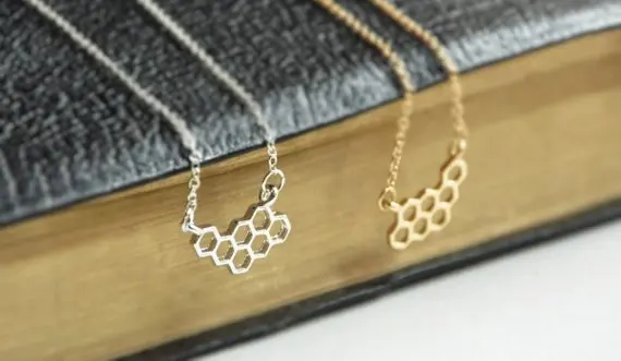 

hollow Honey Comb Bee Hive Necklace Cute Honeycomb Beehive geometric Hexagon pendant charm chain Necklace lover lucky jewelry