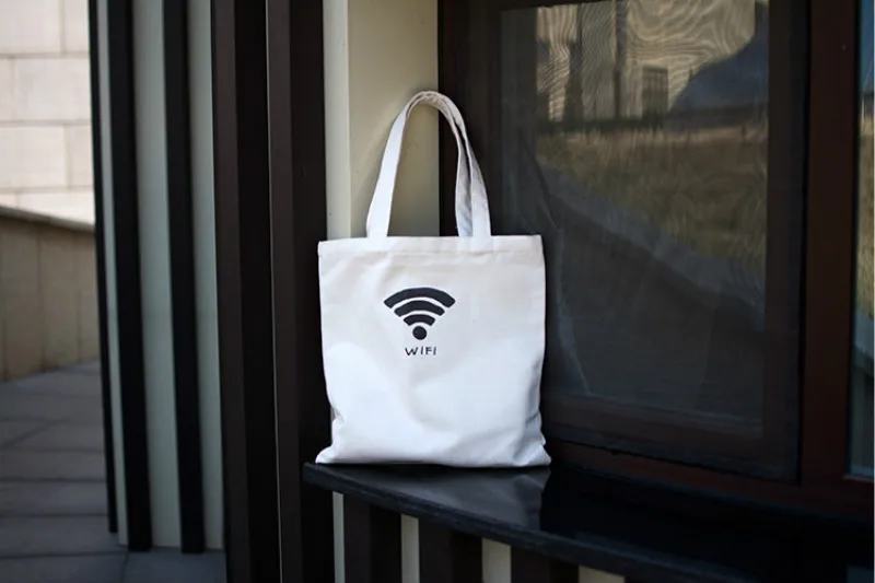 Холщовые хозяйственные сумки с Wifi узором на молнии, сумка через плечо, эко многоразовая сумка для покупок