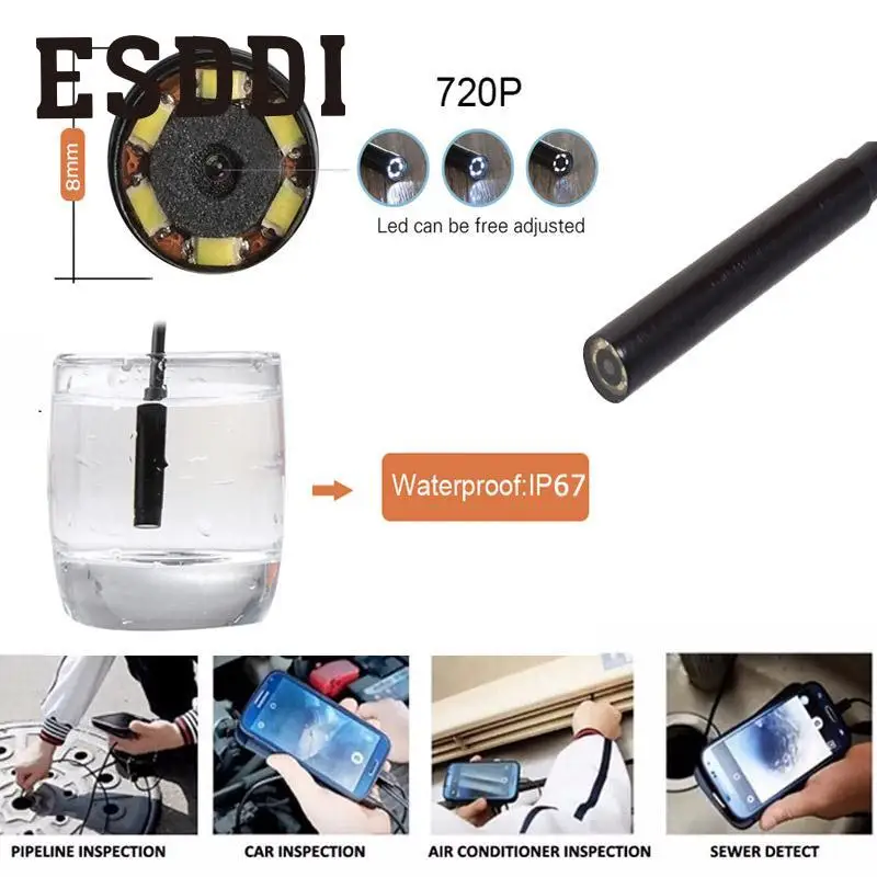 Esddi Wi Fi для iOS Android эндоскопа 720 P 2.0MP 8 мм 1 м 6LED трубки водонепроницаемый камера