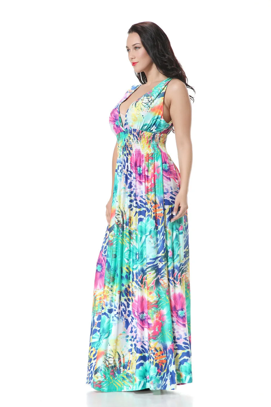 Женское пляжное платье Boho длинное большого размера 6XL 7XL с принтом в богемном