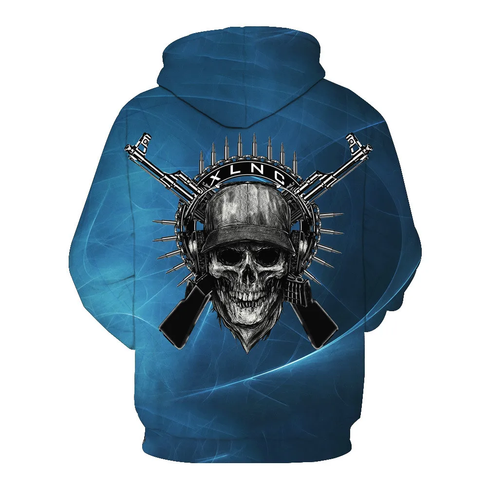 

Unisex Punk Style Pirate Skull with Rifles Casual Hoodie 3D Digital Print Pullover Hooded Sweatshirt Drop Shipping