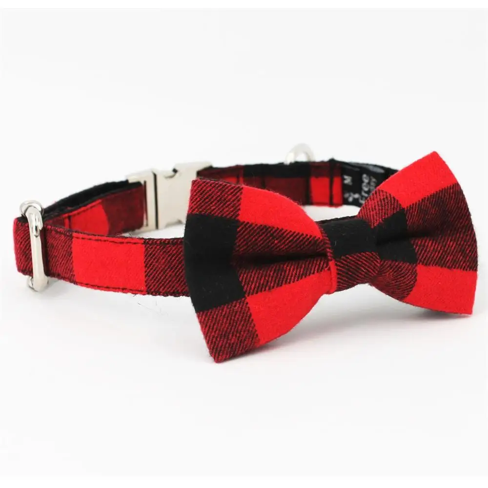 collar bow tie Плед День Святого Валентина собачий ошейник Луки с поводком, ручной работы, сделать имя вашей собаки, подарок на день рождения - Цвет: collar bow tie