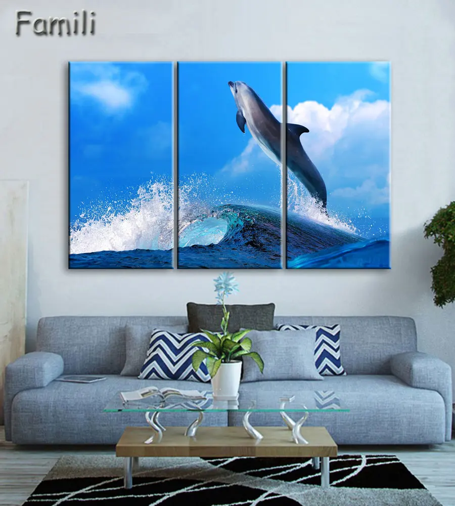 

Modern Sea Wave Canvas Painting Print Wall Art Picture 3pcs Oil Paintings on Canvas for Living Room Home Decorative Art No Frame