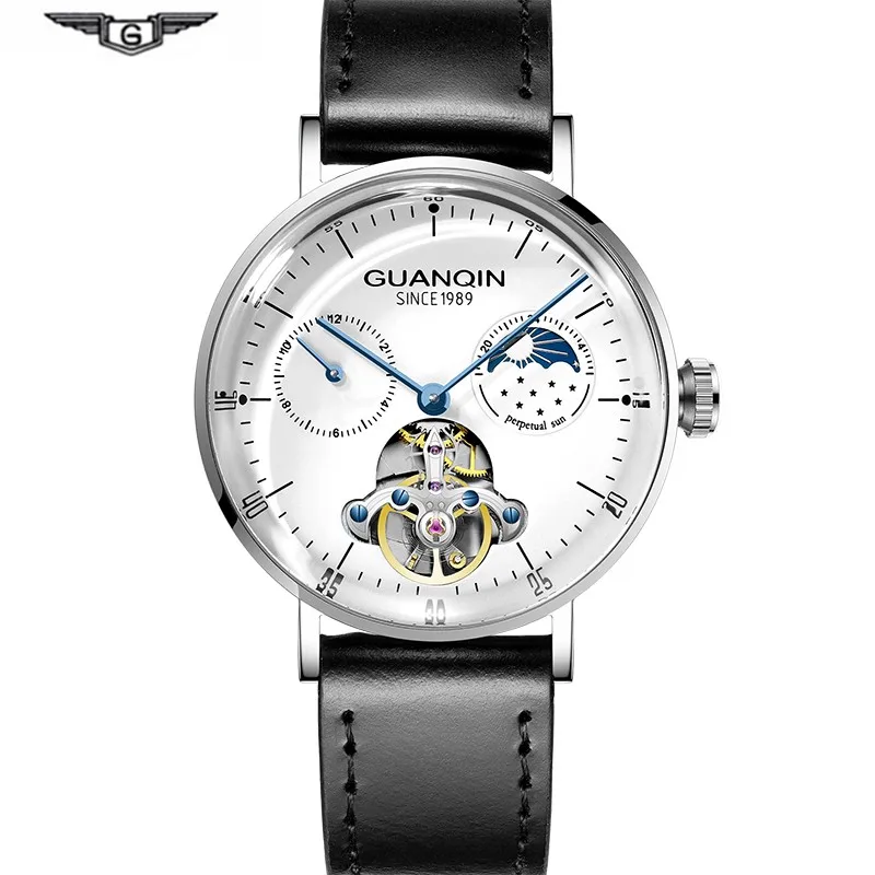 A GUANQIN часы Мужские механические 3D Curver Tourbillon автоматические водонепроницаемые часы мужские наручные часы с скелетом 3D Relogio Masculino - Цвет: A