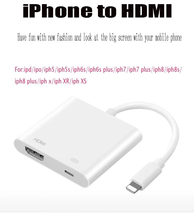 Для iPhone5 5S 6s 6splus 7 7plus 8 8s 8plus iphx iPad в HDMI HD кабель для подключения мобильного телефона