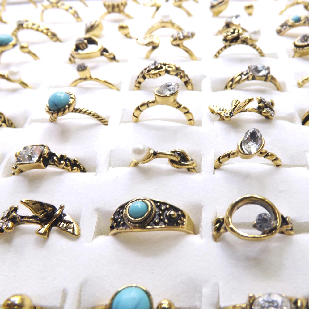 OL's любимый античный золотой цвет кольца Установка кристалл искусственный