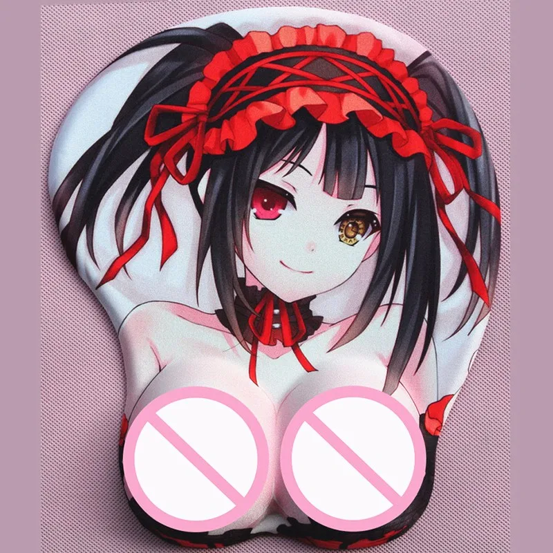 "Date A Live" Tokisaki Kurumi Выступающие соски аниме 3D Мягкая грудь коврик для мыши с подставкой для запястья 26*21*3,2 см 2way ткань