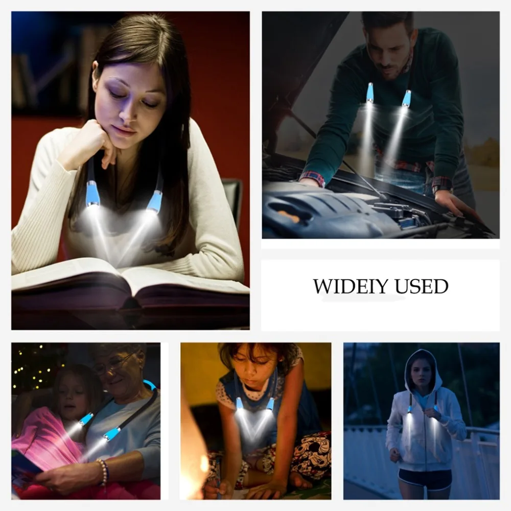 Шеи книга свет Светодиодный лампа для чтения USB Перезаряжаемые, фонарик на шею, 4 светодиодный ручной работы яркий вязанный светильник, чтение в постели ночного бега