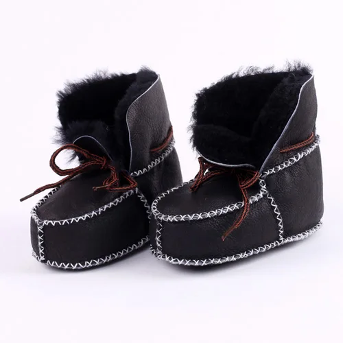 Black FUR123 зимние детские первые ходунки для младенцев, теплая обувь из натуральной овечьей кожи для девочек, детские ботиночки, кожаные детские ботиночки для мальчиков - Цвет: Black