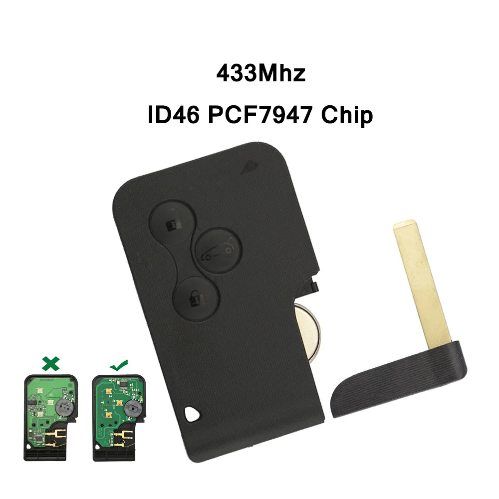 Смарт ключ OkeyTech для Renault 2/3 кнопки дистанционная карта Лагуна Espace Megane Scenic 433 МГц ID46