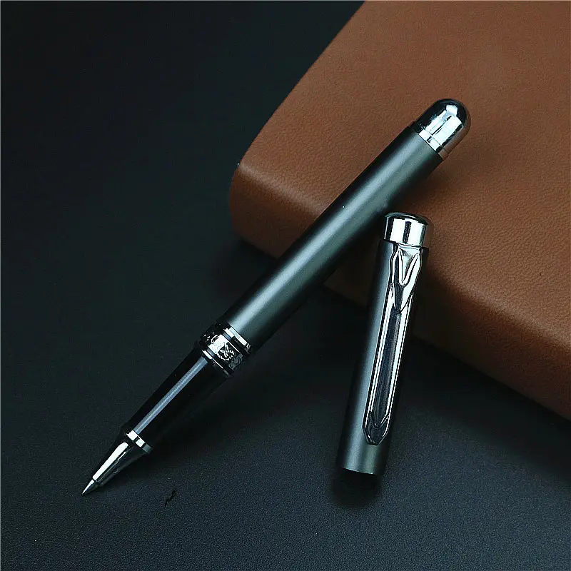 gray pen-2 refills Высококачественная Металлическая Ручка-роллер, Роскошные гелевые ручки, 2 заправки, 0,5 мм, синие/черные чернила для бизнеса, письма, офиса, школы, принадлежности - Цвет: gray pen-2 refills