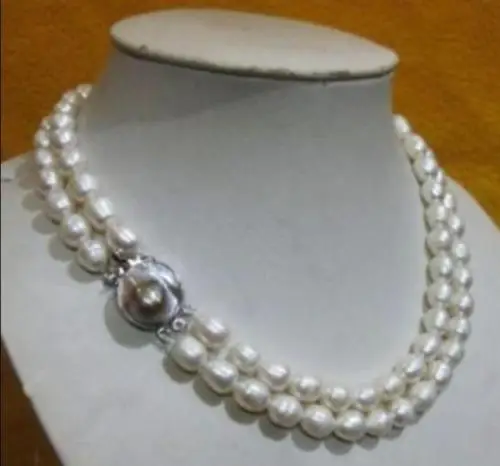 

CHARMING NATURAL 2 row 10-13MM AKOYA REAL WHITE BAROQUE PEARL NECKLACE >ePacket free shipping