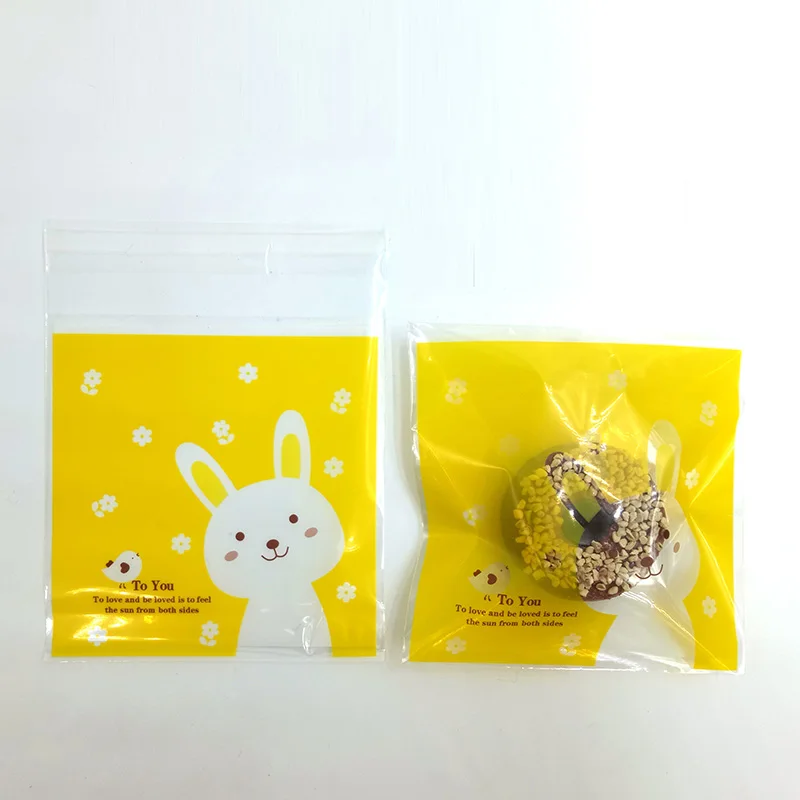 Yellow rabbit 10 шт 10х10см конфеты пакеты для печенья с клеем OPP пластиковый подарочный пакет свадебные, домашние, вечерние, пищевые упаковки для детей на день рождения, мультфильм - Цвет: Yellow rabbit