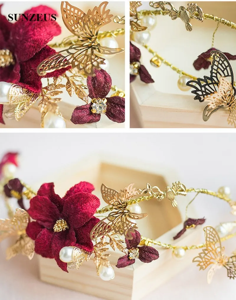 Свадебная тиара с золотыми бабочками в Корейском стиле свадебная винного цвета