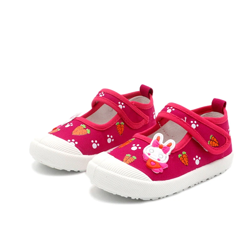 hot pink Jgshowkito девочек парусиновая обувь Мягкая Спортивная обувь; кроссовки для бега и занятий спортом Карамельный цвет с рисунком кролика из мультфильма морковь Печать Дети - Цвет: hot pink