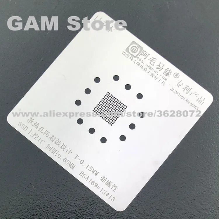 

BGA169 BGA Stencil SSD Memory Flash Disk IC Reballing Pins Heating Template Tin Plant Steel Net 0.2mm Thickness Anti Drum-up