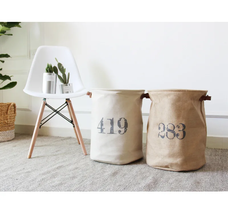 

Cotton And Linen Storage Bucket With Handles Clothes Organizer Kids Toys Storages Barrel Home Washing Clothes Basket