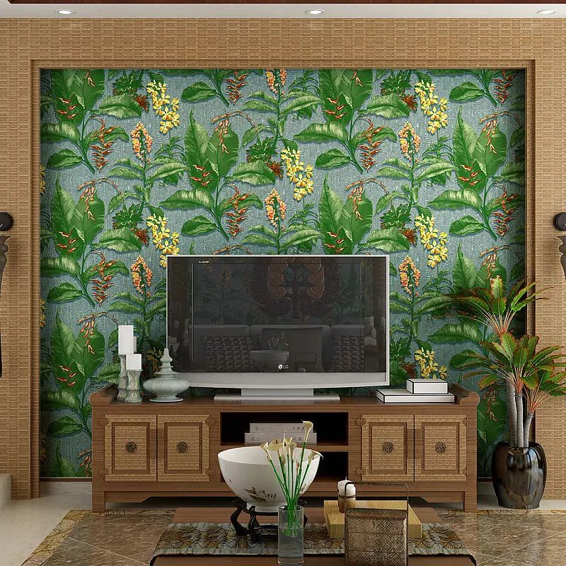 

beibehang wallpaper sofa background personalized wall paper roll for walls 3 d Southeast Asian banana leaves papel de parede