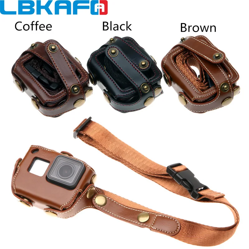 Protetora de Couro Alça de Ombro Correia de Pescoço Acessórios para Gopro Lbkafa Capa Bolsa Borda Hero 7 6 5 Hero6 Hero5