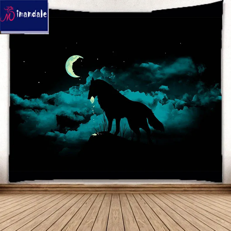 Imandale Wolf and the Moon HippieTapestry настенный утепленный гобелен для дома и гостиной Декор
