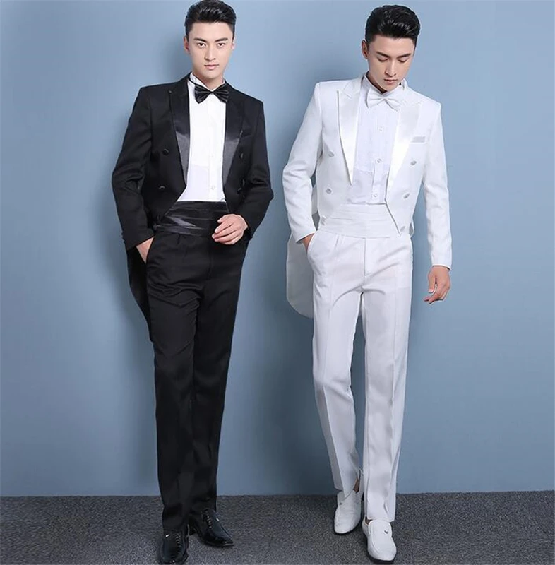 На заказ белый 2 шт Slim Fit мужской костюм жениха хвост смокинги для свадьбы
