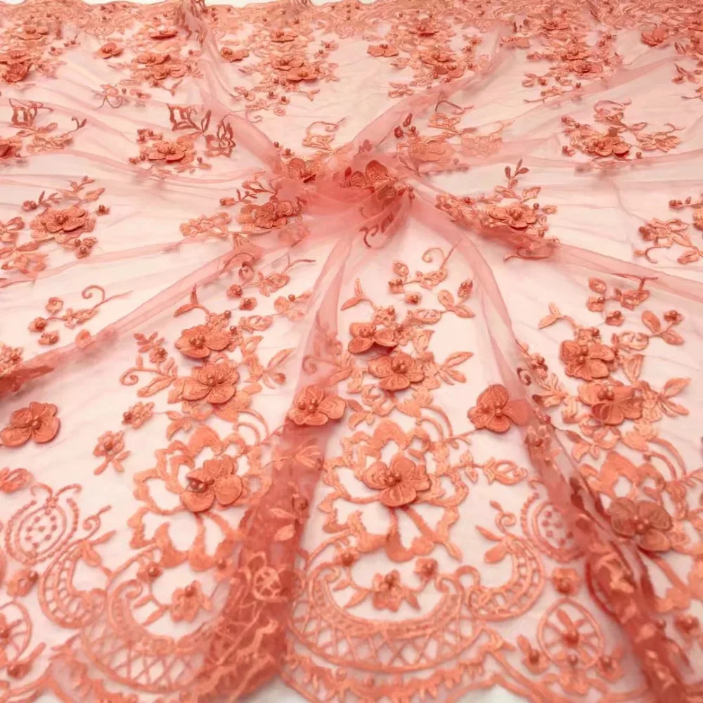 BEAUTIFICAL 3d lace applique white fabric 2018 african french tulle with beads flower pattern 5yards 5N254 | Дом и сад