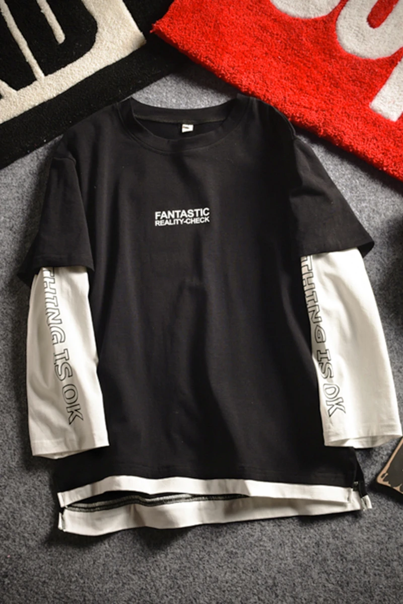 Новинка 2017 одежда для подростков модная Лоскутная футболка из двух частей с