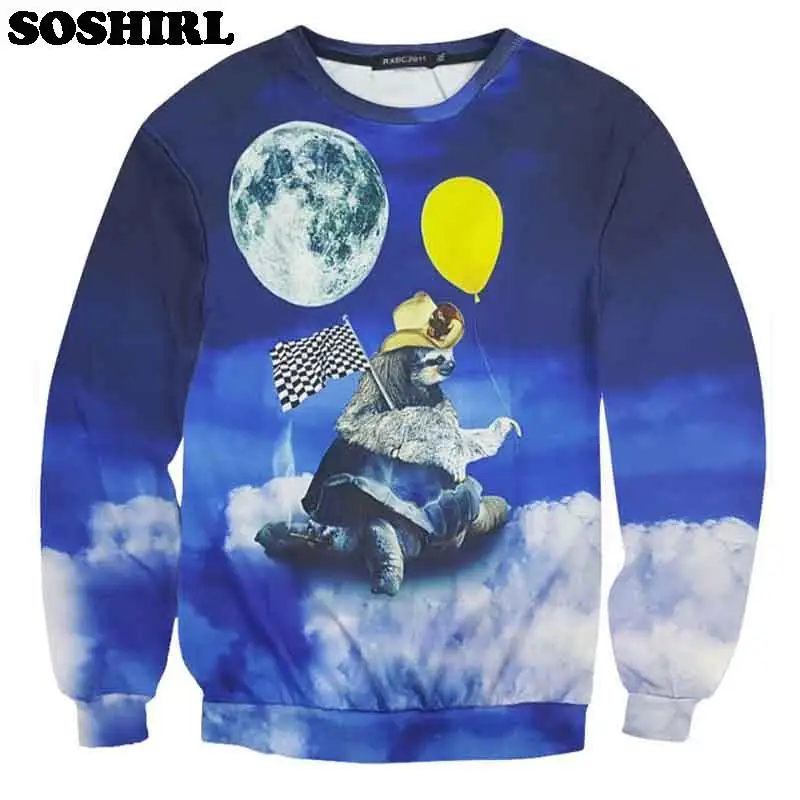 Толстовка мужская с 3D принтом медведя для чтения в Луне новинка толстовка