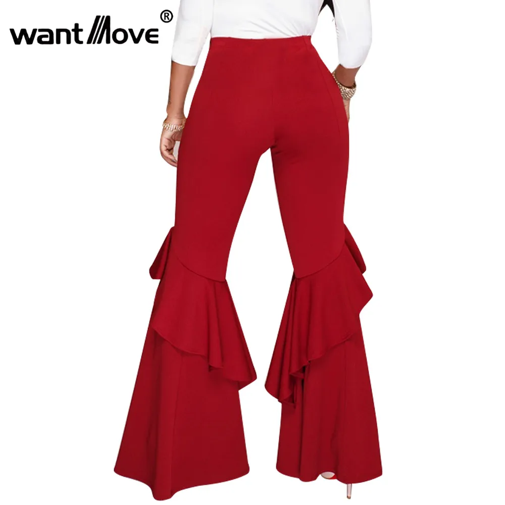 Wantmove, 5 цветов, расклешенные брюки, длинные штаны, лоскутные, новинка года, Осень-зима, женские, с высокой талией, однотонные, длинные штаны, JZ237