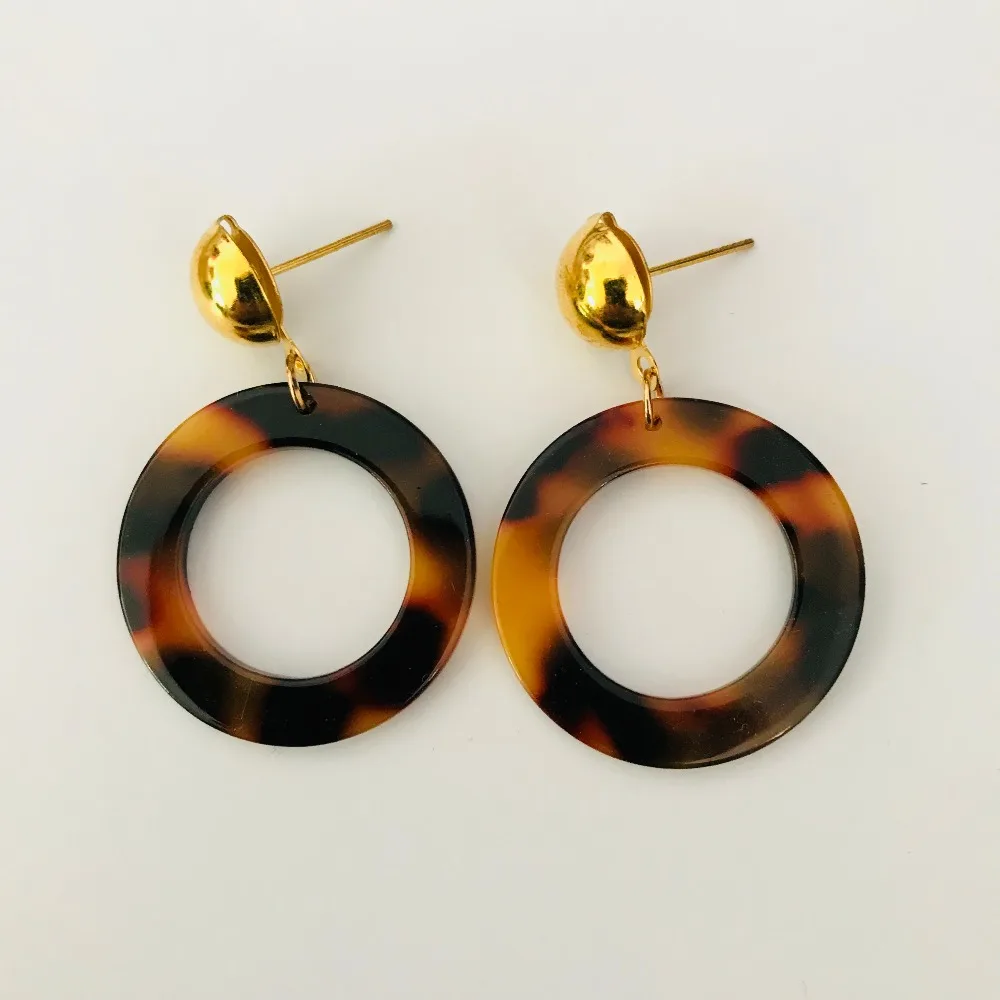 MINGQI Fashion acetate resin acrylic leopard dangle earrings Korean brown geometric round square rectangle earring women jewelry | Украшения