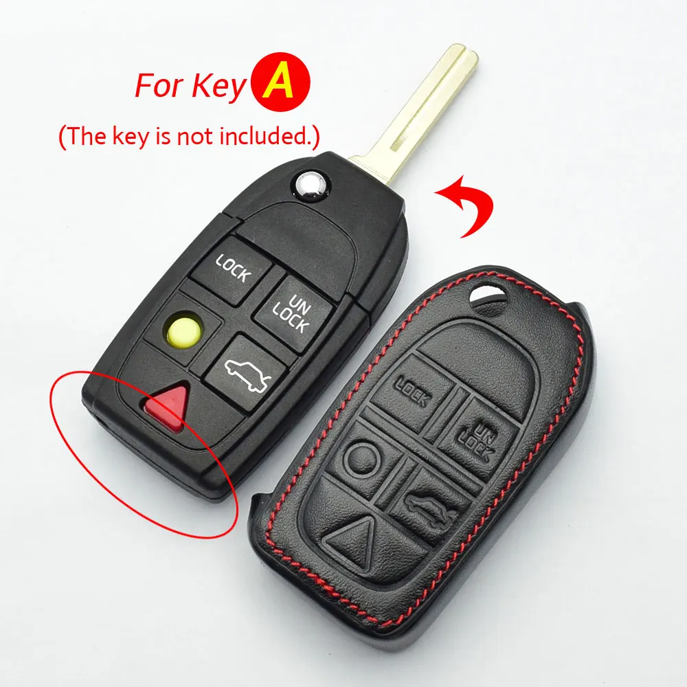 For Key A Кожаный чехол для ключей автомобиля для Volvo XC90 S80 XC70 S60 V70 C30 C70 S40 5 кнопок дистанционного брелока чехол Брелок держатель защитная сумка - Название цвета: For Key A
