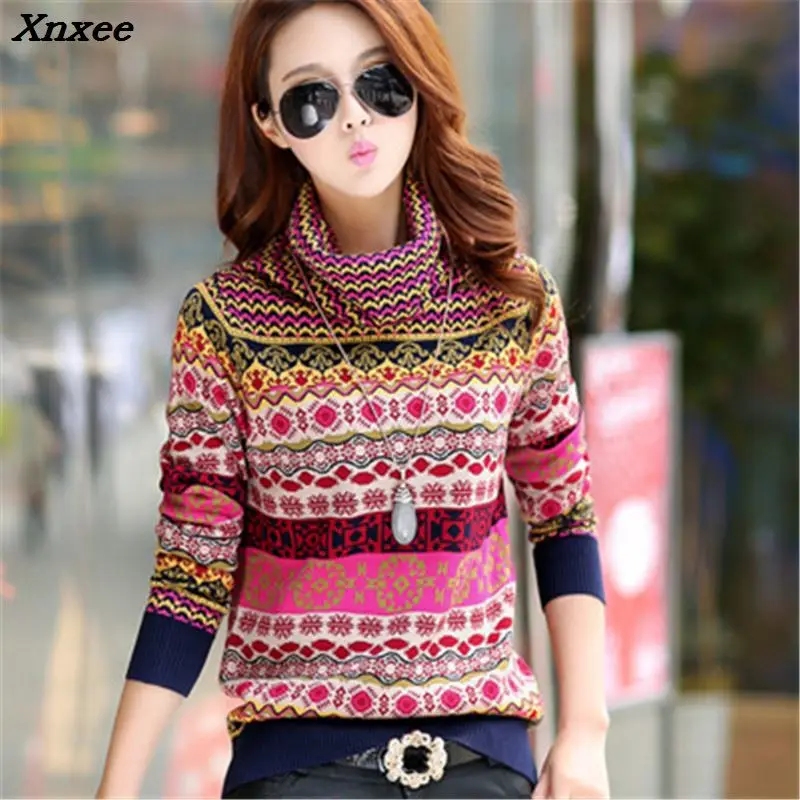 

2018 M-3XL Cashmere Turtleneck Striped Women Sweaters Korean Autumn Winter Fashion Pullover Tops Long Sleeve Knitwear Xnxee