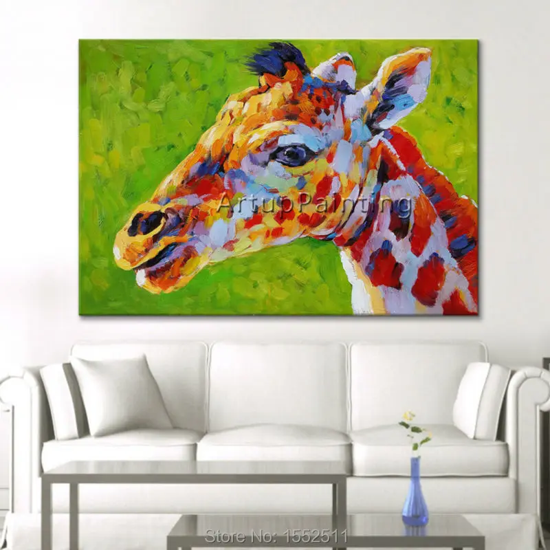 Картина маслом на холсте с изображением жирафа ручная работа для гостиной