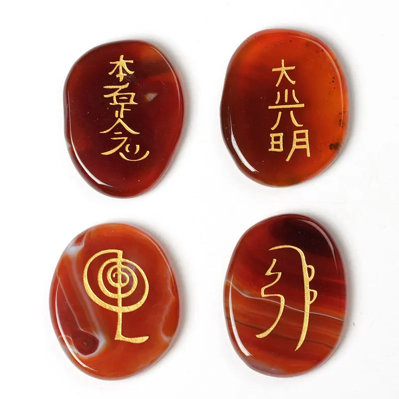 Carnelian продается 4 шт. Бесплатная доставка Выгравированная чакра камень набор