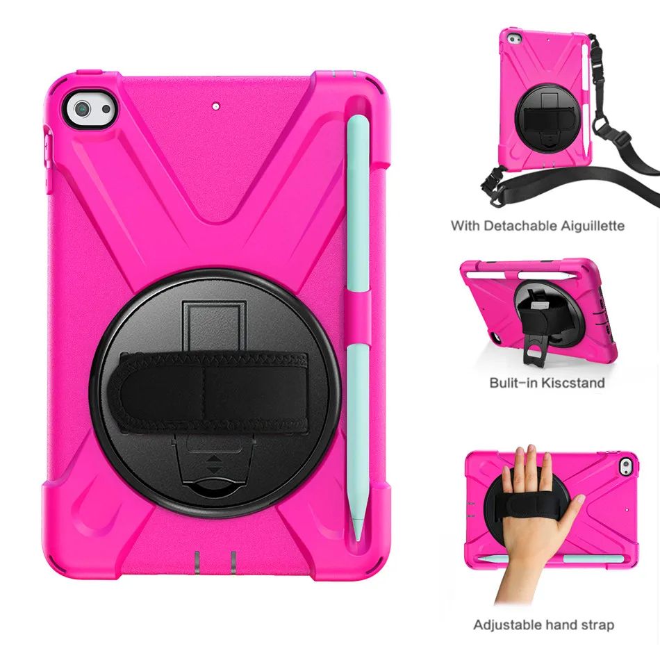 Чехол для ipad mini 5(), детское нижнее белье с рисунками из безопасный противоударный Heavy Duty+ PC подставка чехол w/запястье+ плечевой ремень Чехол для ipad mini 4 - Цвет: rose