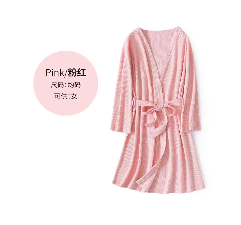 Women Pink Весенние брендовые вафельные халаты, пижамы для влюбленных, Женский хлопковый Халат, парный халат с длинными рукавами, женский халат с v-образным вырезом и поясом - Цвет: Women Pink