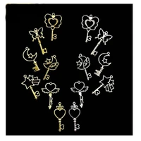 7pcs silver moon star magic wand open bezel jewelry pendant accessories diy charms handmade heart key metal frame findings
