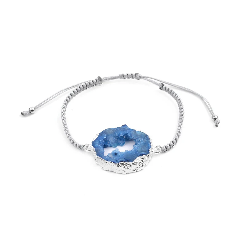 2-Rope Bracelets 3 вида стилей, натуральный кварц, Агаты, ломтик, браслеты с подвесками, для женщин, ручной работы, плетеный, веревочный, серебряный, медный, Самородок, камень, бусины, браслет, BC330 - Окраска металла: 2-Rope Bracelets
