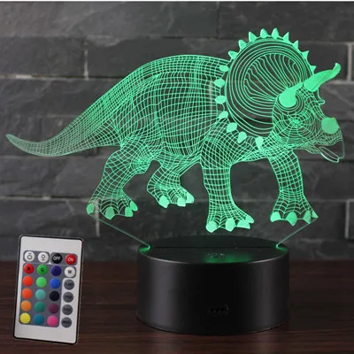 Triceratops 2 3D иллюзия динозавра Хэллоуин маска 7 цветов светодиодные украшения светильники в виде животных светится в темноте игрушки динозавр Коллекция Подарки для мальчиков - Цвет: Triceratops 2