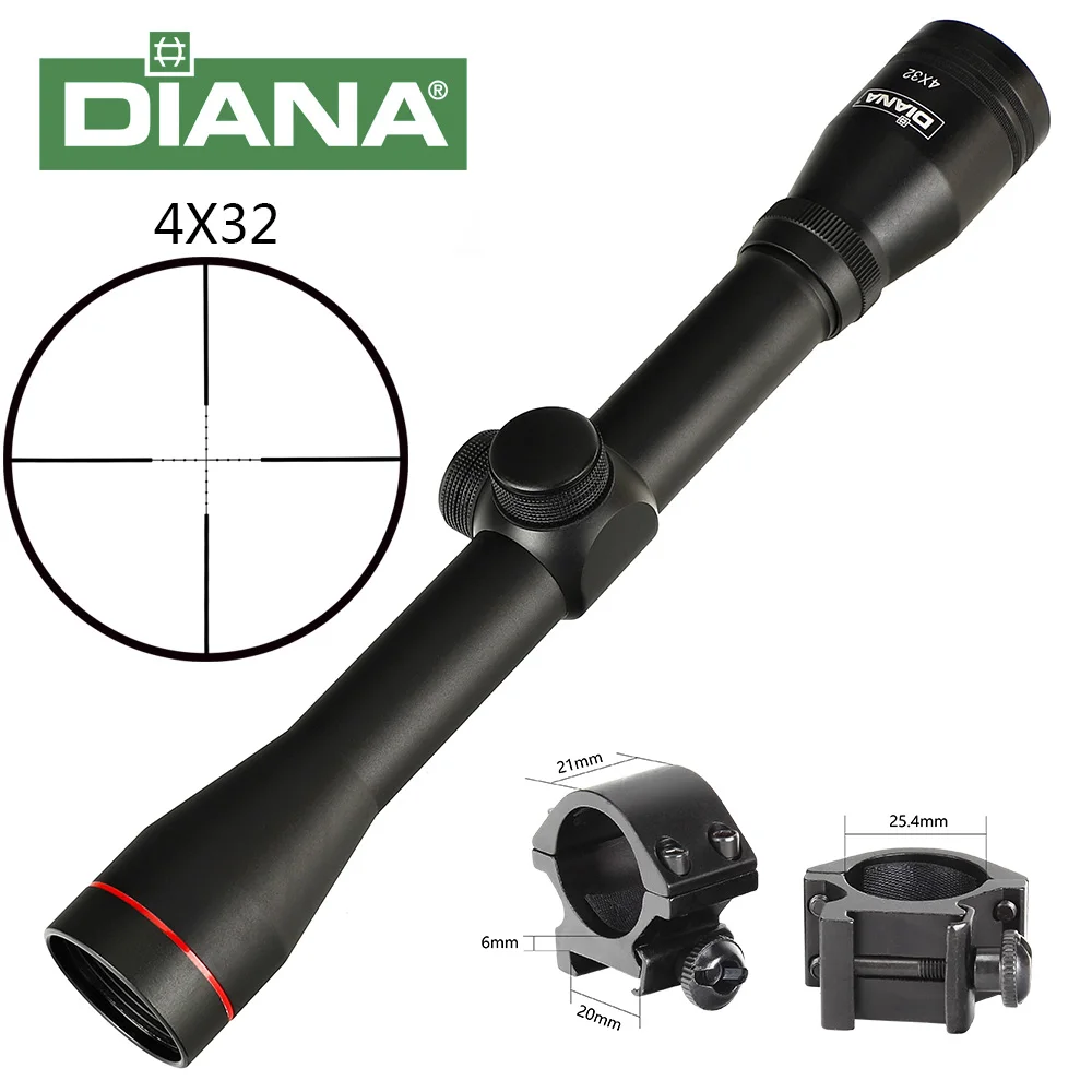 Scope and 20mm Rings Тактический Диана 4X32 прицел Mil точка сетка охотничий оптический прицел - Цвет: Scope and 20mm Rings