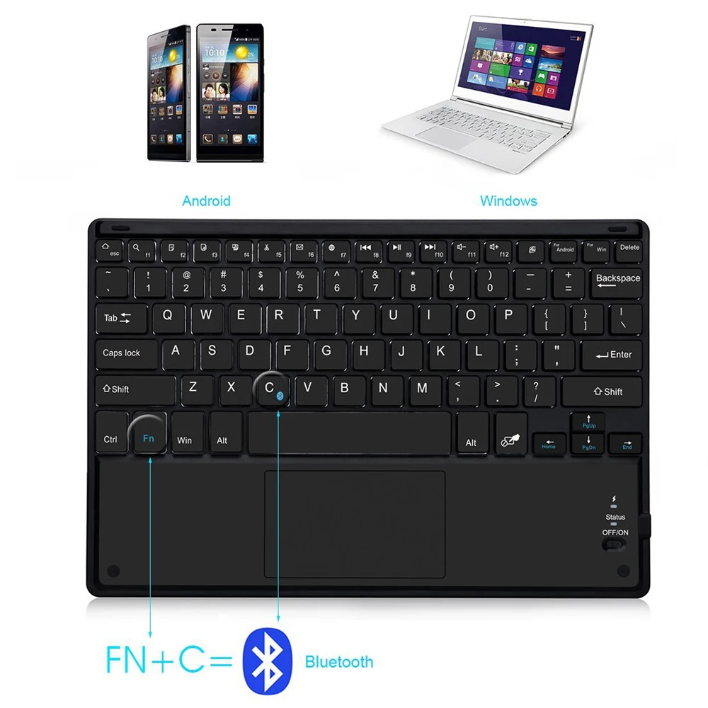AVATTO Ultra-slim Rechargeable Wireless Bluetooth Mini Keyboard with Built-in Multi-touchpad Function For Android Windows Tablet |