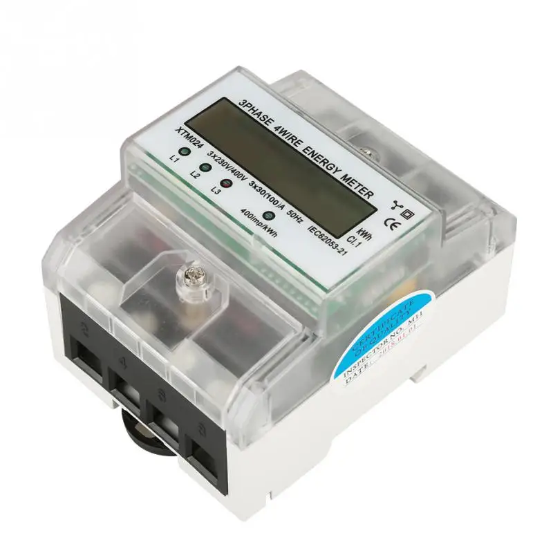 Цифровой 3 фазный 4 проводной DIN Rail Электрический счетчик энергии электронный