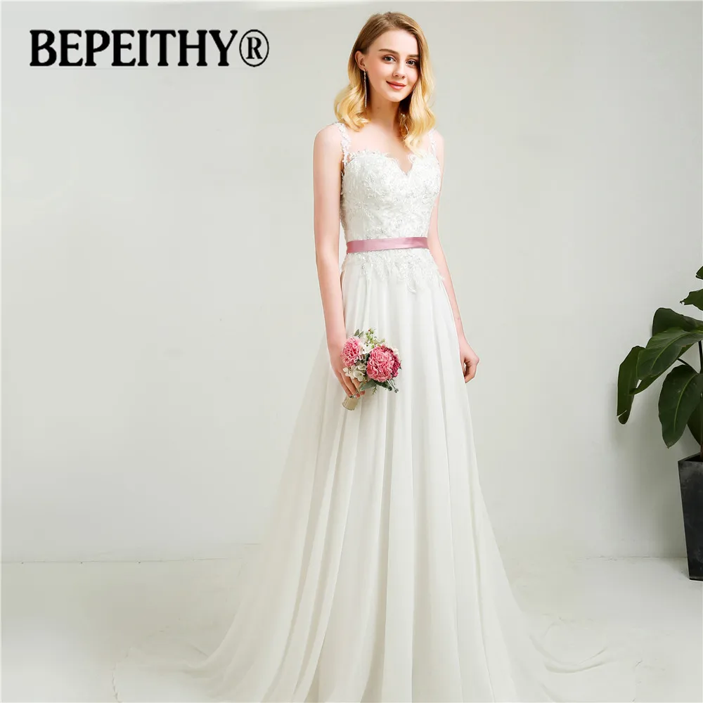 Модное пляжное свадебное платье прозрачная задняя часть с поясом Vestidos De Novia