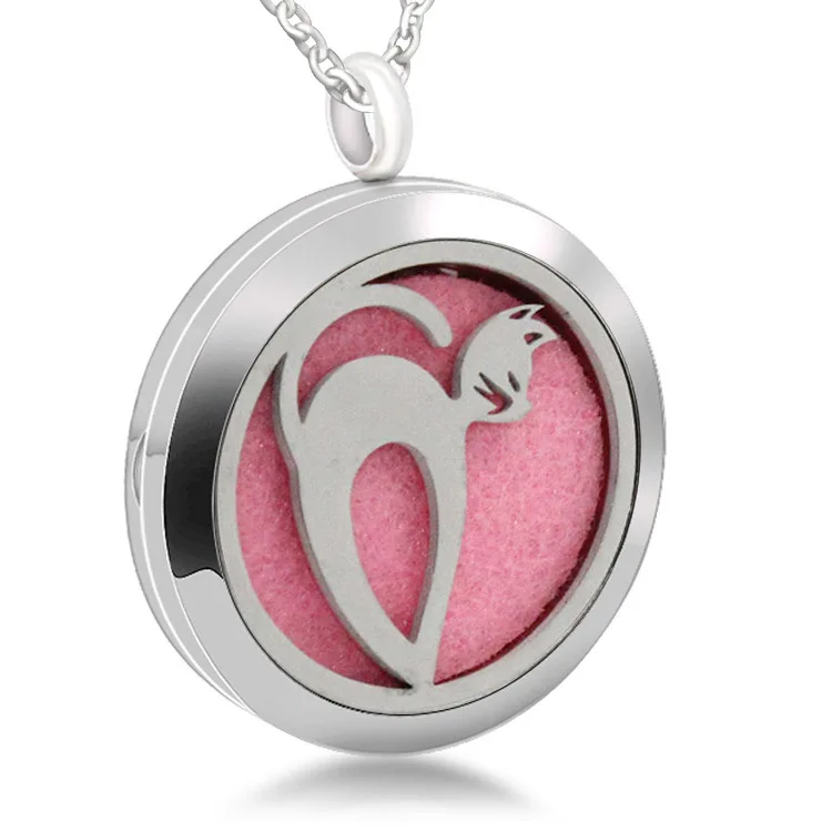 

316L Stainless Steel Essential Oil Diffuser Necklace Pendant 6 Style Pet Cats 30MM Magnetic Aromatherapy Necklace For Women