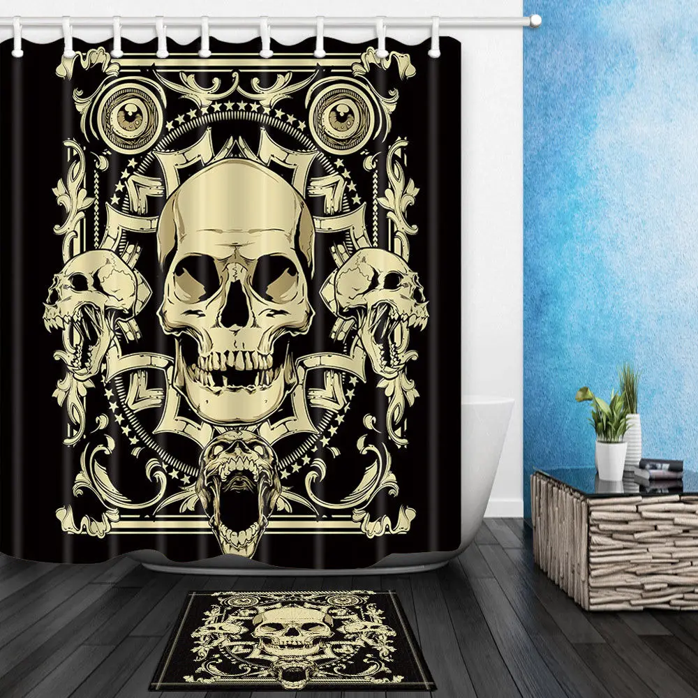 

Skull Bathroom Waterproof Polyester Fabric Shower Curtain 12 Hooks