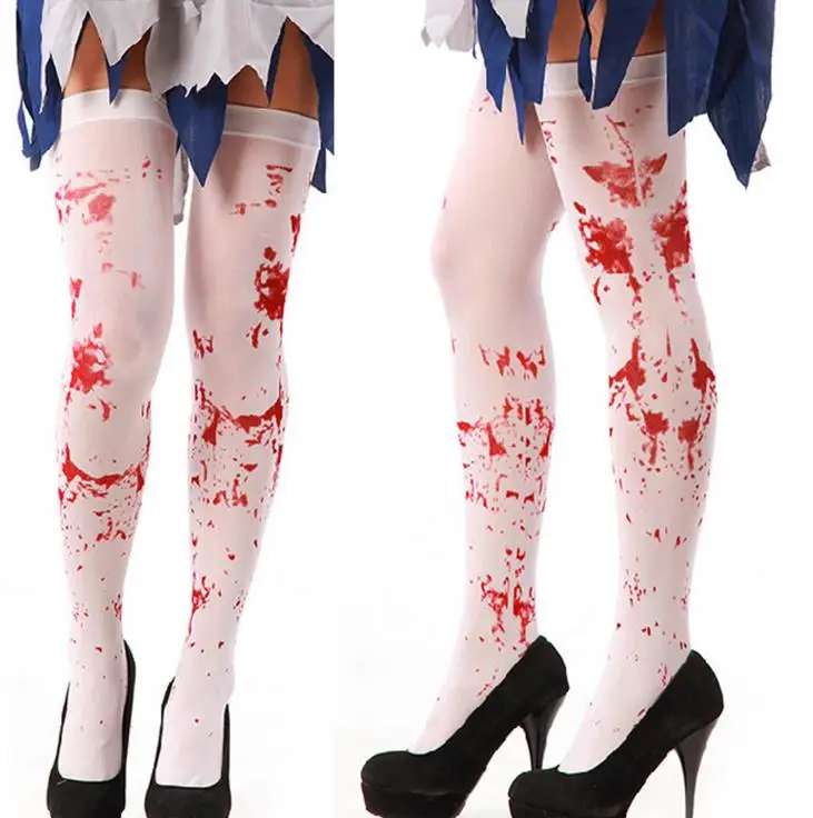 

50pairs Blood Stained Zombie Stockings Tights Cosplay Nurse Fancy Dress Skeleton Stain Hosiery Thigh Long Socks Festive Props