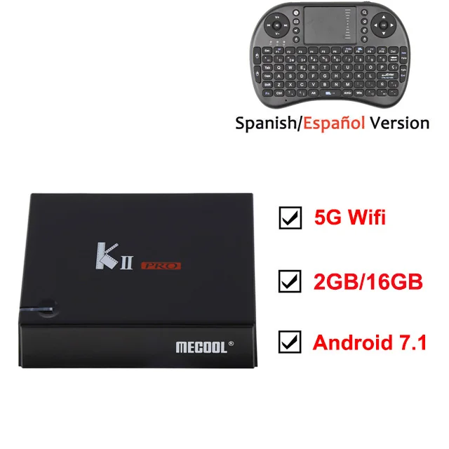 Add Spain Keyboard Mecool Smart tv BOX DVB-T2 DVB-S2 Android tv приём медиаплеер Amlogic S905D 2 Гб 16 Гб H.265 WiFi Испания смарт-приставка KII Pro - Цвет: Add Spain Keyboard